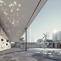 Elegant Modern Sales Office Building With Curved Roof Arched Doors Windows And Water Pool