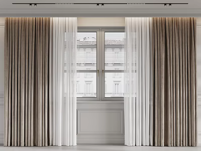 Elegant Dark And White Thick Sheer Curtains For Window Interior Design 3d model