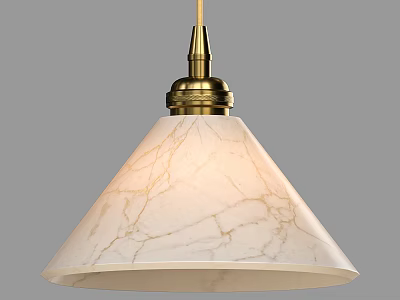 Elegant White Marble Texture Pendant Light with Golden Metal Top Design 3d model