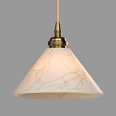 Elegant White Marble Texture Pendant Light with Golden Metal Top Design 3d model