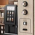 Commercial Coffee Bar Equipment with Wooden Design Black Cabinets Coffee Machine and Cup Storage