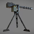 Tripod Mounted Multi Barrel Weapon Featuring Metal Frame And Cooling Grille 3d model