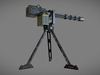 Tripod Mounted Multi Barrel Weapon Featuring Metal Frame And Cooling Grille 3d model