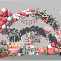 Pink Themed Party Setup With Balloon Arch Floral Swings Love Decor And Dessert Table