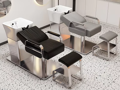 Modern Hair Salon Interior With Black Styling Chairs White Shampoo Units And Terrazzo Floor 3d model