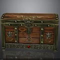 Vintage Wooden Chest With Brass Decorative Rivets Lock And Lion Handles