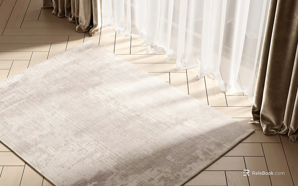 Light Colored Square Rug In Bright Room With Curtains 3d model 