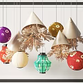 Colorful Decorative Hanging Chandeliers With Various Shapes And Floral Patterns For Interior Design 3d model
