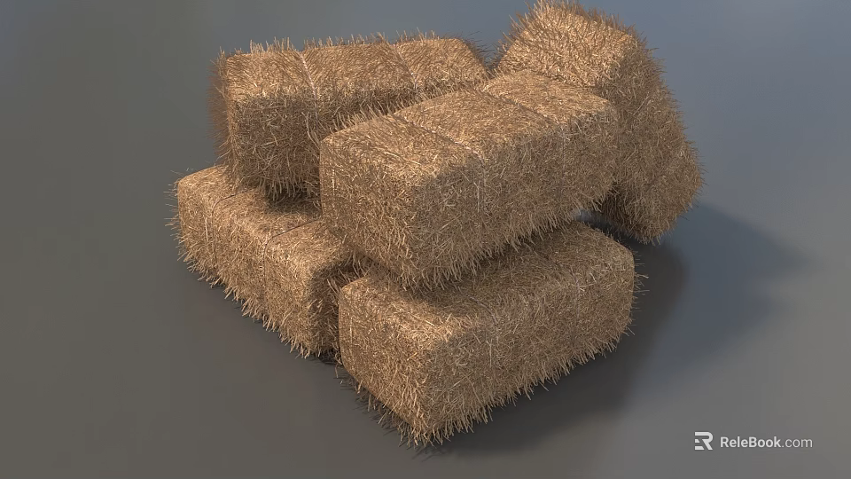 Natural Hay Bales From Dried Grass Plants For Outdoor Garden Design 3d model 