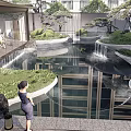Tranquil Karesansui Garden With Pond Waterfall Greenery And Modern Architecture Reflection