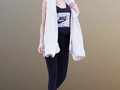 Woman Wearing Black Nike Vest And Leggings With White Towel Over Shoulder 3d model