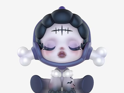 Cartoon Sculpture with Purple Outfit Bone Arms Stitched Details and Closed Eyes 3d model