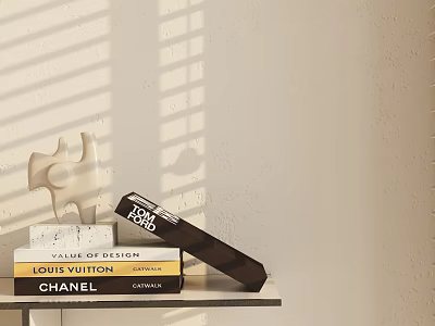 Decorative Ornament Set With Abstract Sculpture Stacked Louis Vuitton Chanel Books And Light Shadow Background 3d model