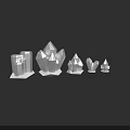 White Crystal Geometric Shapes In Different Sizes Arranged On Dark Background