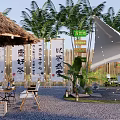 Traditional Courtyard Garden Design With Bamboo Screens Calligraphy Banners Lanterns And Greenery