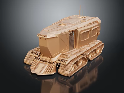 Golden 3D Rendered Tank Model With Modern Design And Metallic Tracks 3d model