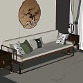 New Chinese Style Sofa Solid Wood Sofa Straight Row Sofa Zen Sofa Luohan Bed 3d model