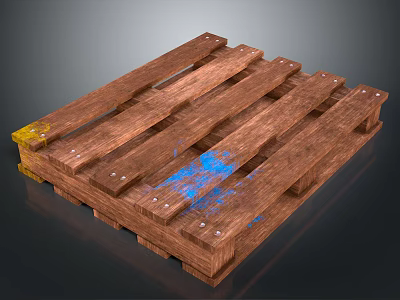 Rustic Wooden Pallet With Yellow And Blue Paint Stains For Household Use 3d model