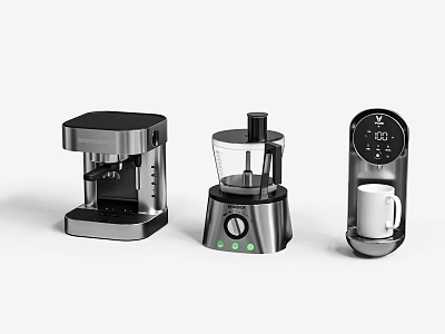 Modern Kitchen Appliances Including Coffee Machine Food Processor And Single Serve Maker With Sleek Design 3d model