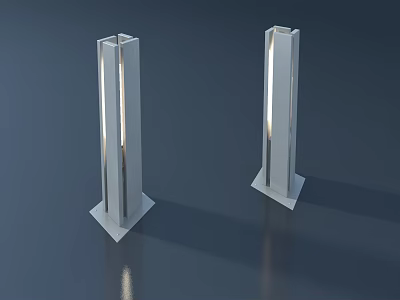 Set of Two Modern White Columnar Outdoor Lights With Square Base And Illuminated Design 3d model