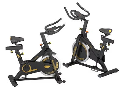 Black Stationary Exercise Bikes With Gold Accents For Home Gym Training 3d model