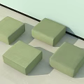 Four Green Fabric Sofa Stools Placed On Light Colored Floor Near Wall 3d model