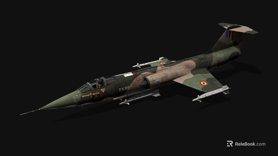 Camouflage Military Fighter Jet With Mounted Missiles And Cockpit Design 3d model 