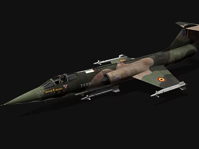 Camouflage Military Fighter Jet With Mounted Missiles And Cockpit Design 3d model