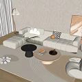 White Sectional Sofa Coffee Table Set With Potted Plant Floor Lamp And Abstract Wall Art