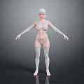 3D Female Character Model Wearing White Strappy Outfit With Short Hair And Gray Background
