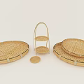 Natural Bamboo Storage Rack With Multiple Round Trays For Home Kitchen Storage 3d model