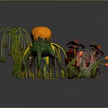 Cartoon Scene With Colorful Plants Yellow Flowers Orange Fruits Red Blossoms And Green Roots