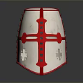 Medieval Weapon Helmet With Silver Metallic Body Red Cross Design And Decorative Rivets
