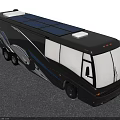 Black Motorhome With Solar Panels On Roof Blue Accents And Beige Seats Interior