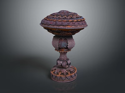 Decorative Ornament Set With Intricate Carved Design Dark Colored Elegant Base And Ornate Lid 3d model