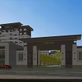 Chinese Style Entrance Gate Exterior With Modern Residential Building Trees And Blue Sky