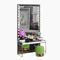 Elegant Dressing Table With Lighted Mirror Purple Flowers Cosmetics And Green Stool