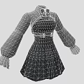 Black and Gray Dress with Bow Tie Cinched Waist and Ruffled Long Sleeves