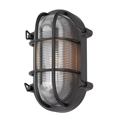 Black Metal Frame Outdoor Light With Clear Glass Grid Design For Exterior Use 3d model