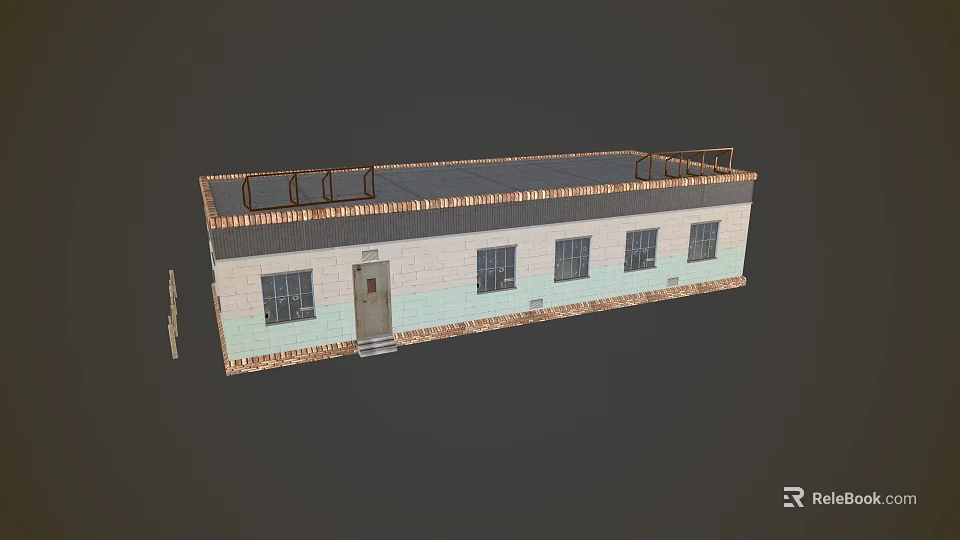 Single story Rural Self-built House Exterior With Multiple Windows Front Door And Decorative Roof Railing 3d model 