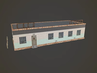 Single story Rural Self-built House Exterior With Multiple Windows Front Door And Decorative Roof Railing 3d model
