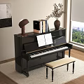 Bright Room Interior With Black Piano Sheet Music And Wall Painting Plus Wooden Bench
