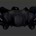 Hooded Warrior Character in Black Armor with Blue Glowing Accents 3D Render