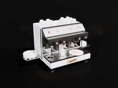 Modern White Kitchen Coffee Machine With Multi Spouts Stacked Cups And Trays 3d model