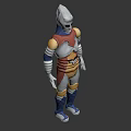 Futuristic Sci Fi Robot Character With Silver Head Red Armor And Blue Arm Bands