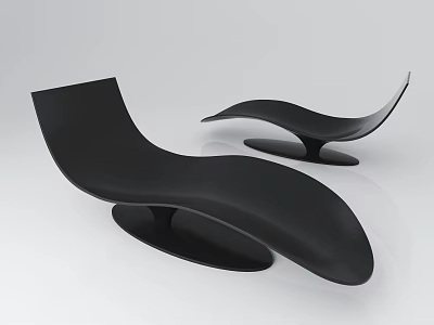 Black Chaise Lounge with Modern Sleek Curves and Round Base Design 3d model