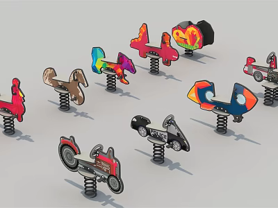 Colorful Building Blocks Rocking Toys With Various Animal Plane Motorcycle Designs And Spring Bases 3d model