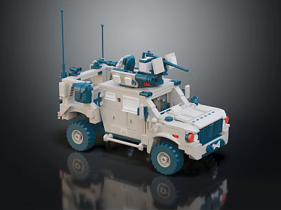 Electric Toy Armored Vehicle with Military Style Design Detailed Weapons and Blue Wheels 3d model