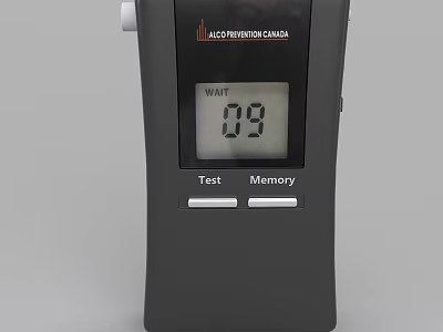 Commercial Alcohol Tester Device With Digital Screen Displaying Wait Time 09 Test And Memory Buttons 3d model