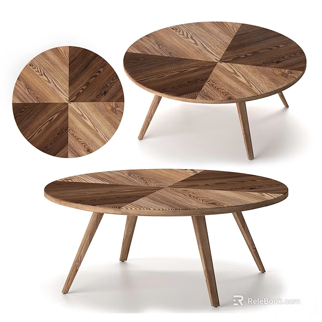 Wooden Round Coffee Table With Patterned Top And Slim Legs Design 3d model